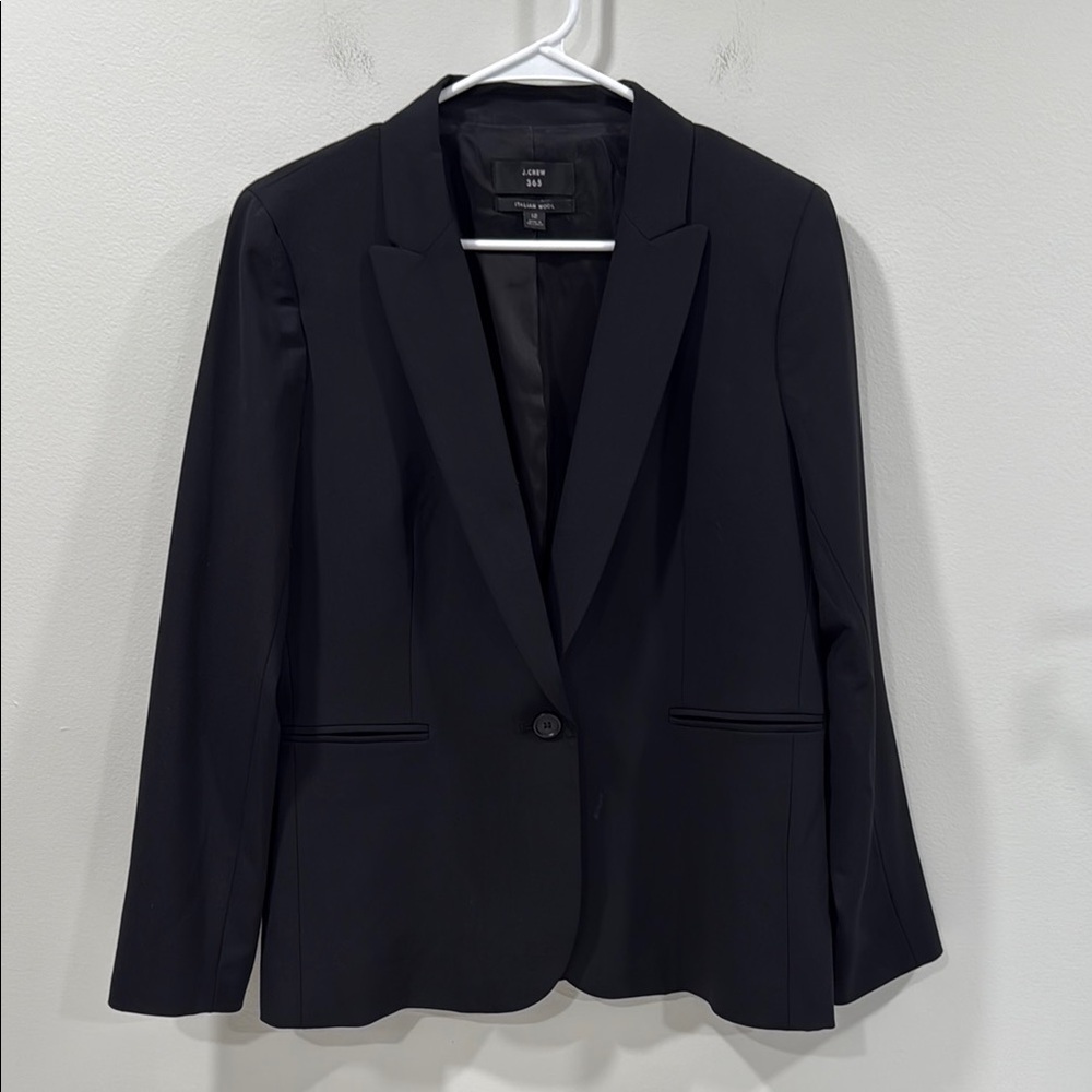 J. Crew 365 Italian WoolBlack Blazer Classic Tailored Suit Jacket Size 12 EUC